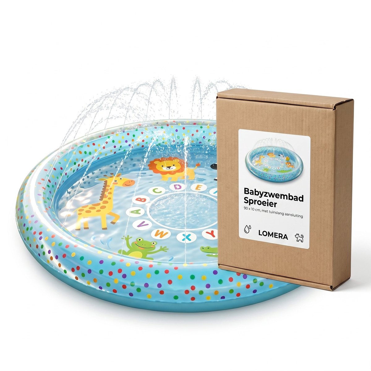 Lomera Opblaasbaar Zwembad met Sproeifunctie - Kinderzwembad - Babyzwembad - Babybadje - Peuterbad - Pierenbadje - met Sproeier - Waterspeelmat - Waterspeelgoed - Buitenspeelgoed voor Kinderen - Waterpret - Tuinslang Aansluiting — afbeelding 6