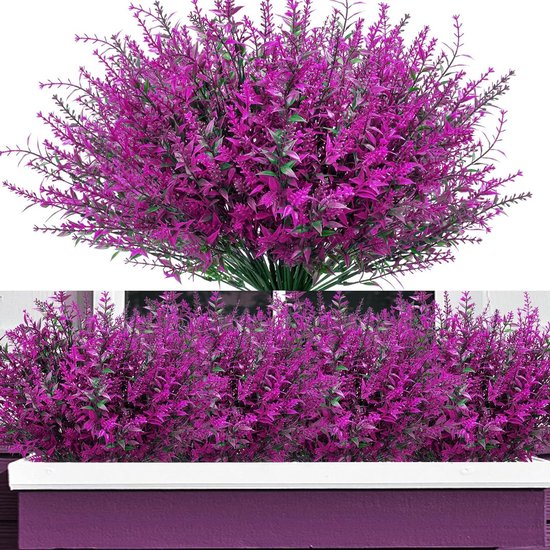 Kunstlavendel struiken - Kunstbloemen decoratie - Balkon verfraaien - Weerbestendig uv-bestendig - 12 bundels - Fuchsia