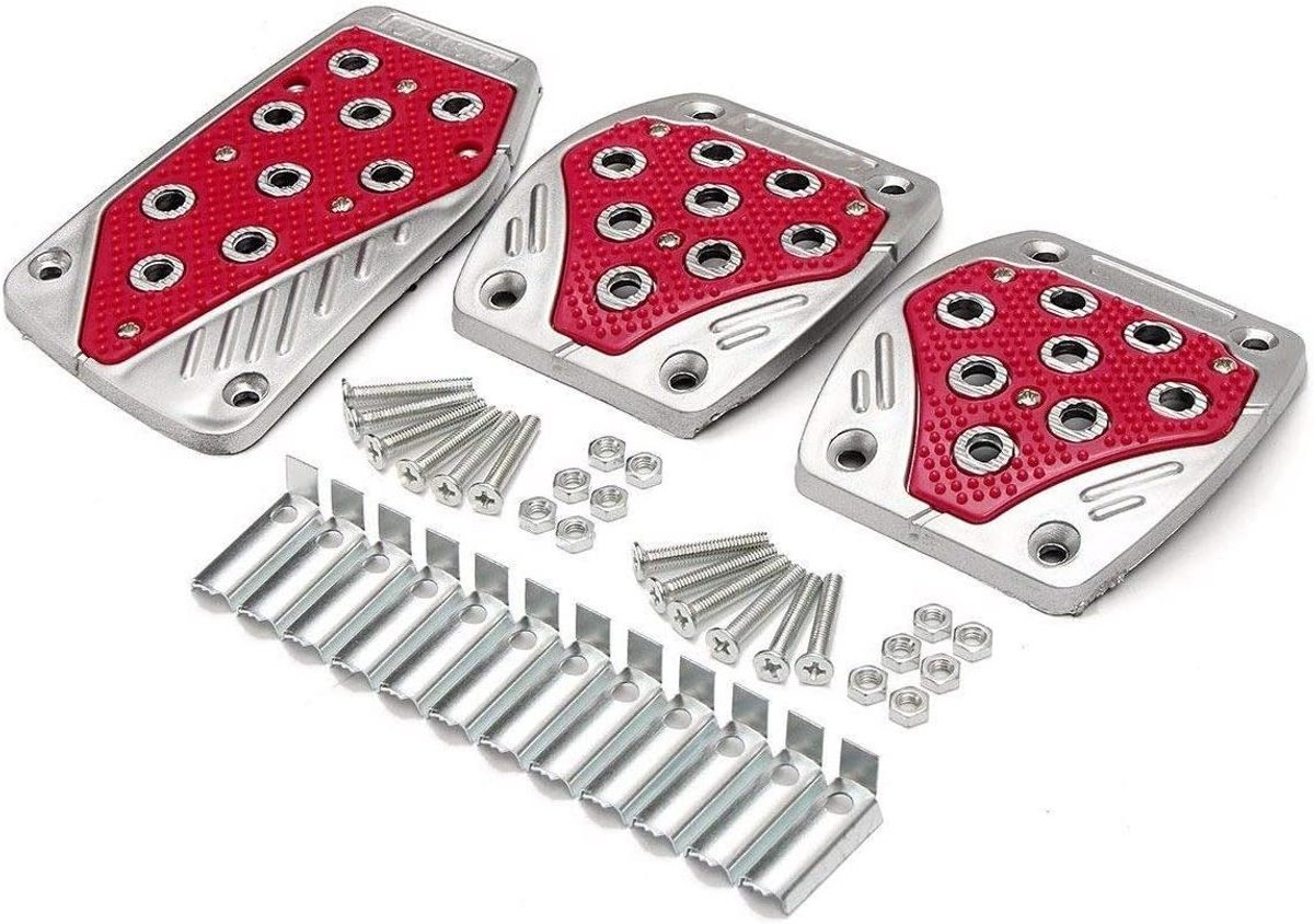 Auto Pedaal Covers - Voetpads Set - Veilig Rijden - Antislip Grip - 3 Stuks - Rood