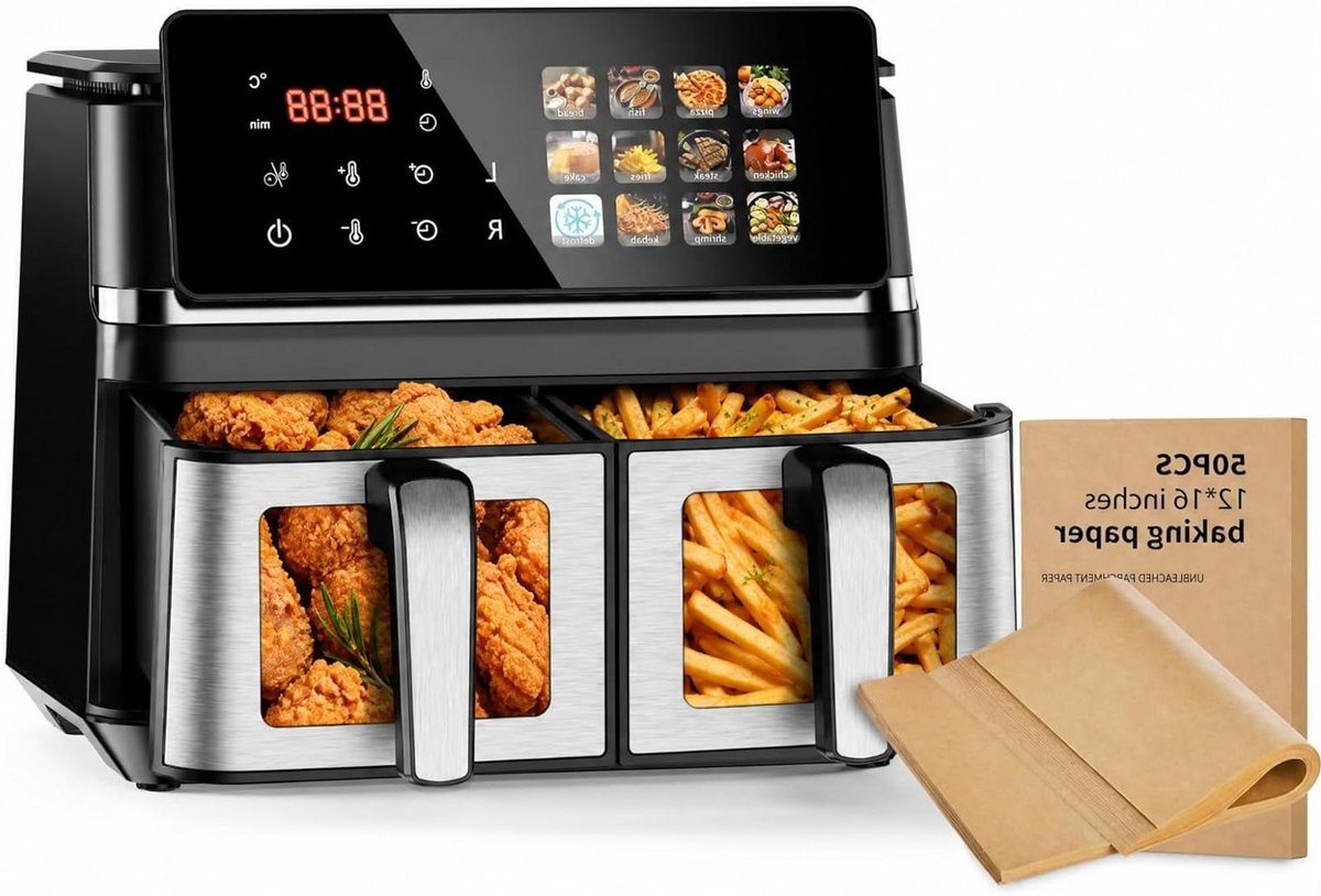 Dubbele Airfryer - Heteluchtfriteuse - Familie Maaltijden - Sync Functie - 10L Inhoud - Zwart