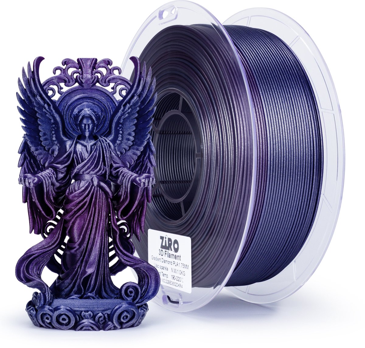 ZIRO Gradient Diamond PLA Filament 1.75mm – 1KG – Lilac Sparkle – Diamant Glinsterende Tweekleurige Satijnoverloop – 3D Printer Filament