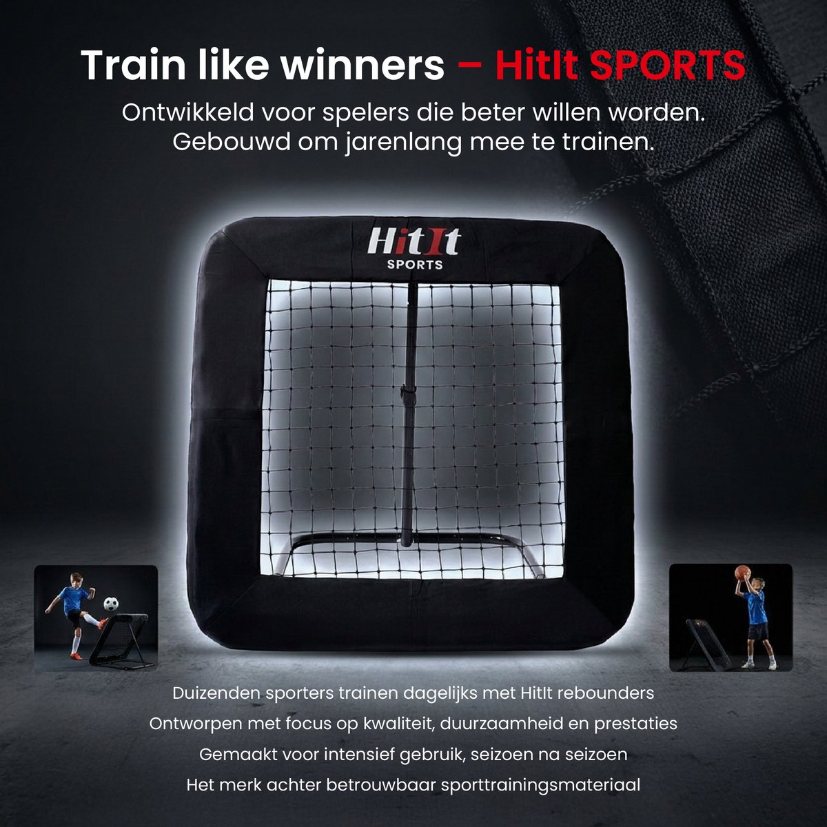 HitIt SPORTS® Rebounder Voetbal 100x100 cm – Sport Volleybal Korfbal Trampoline – Verstelbaar Trainingsmateriaal – Bouncer Inklapbaar – Voetbal spullen — afbeelding 8