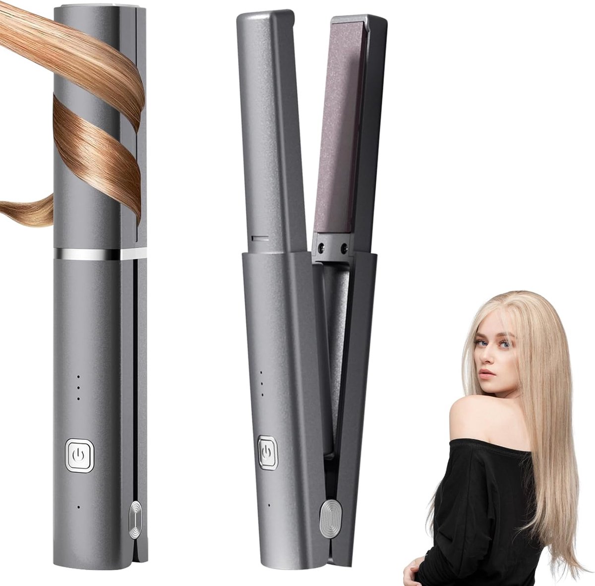 carmdering - Kabelloser Mini-Haarglätter - Draadloze Stijltang - 2-in-1 Stylingtool - Snelle PTC-Opwarming - Zwevende Platen - Keramisch Materiaal - Antistatische Bescherming - Ideaal Voor Reizen - 1 Stuk