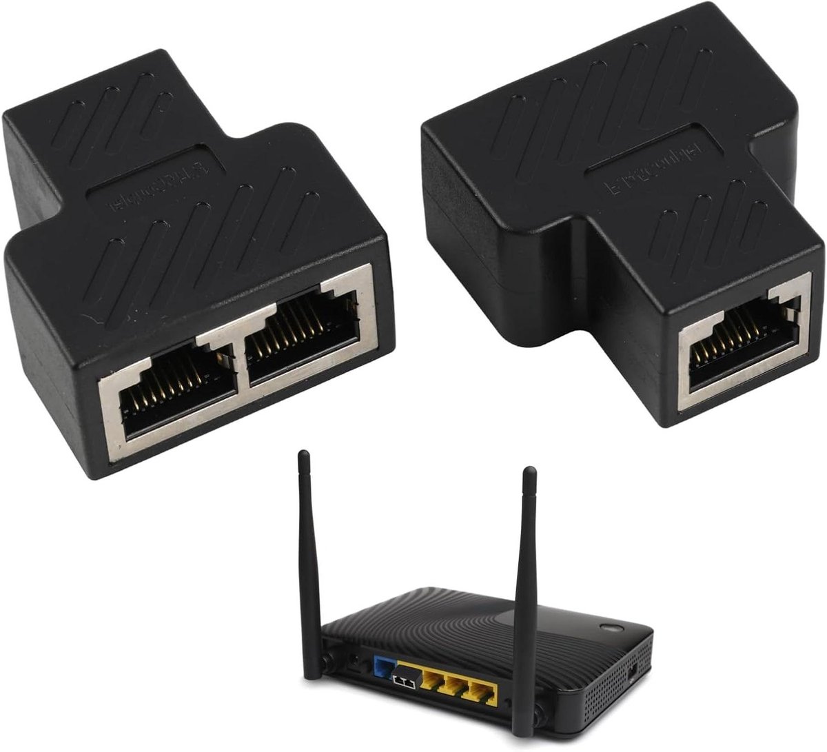 Ethernet Splitter - LAN Adapter - Netwerk Uitbreiden - Vergulde Connectoren - 2 stuks - Zwart