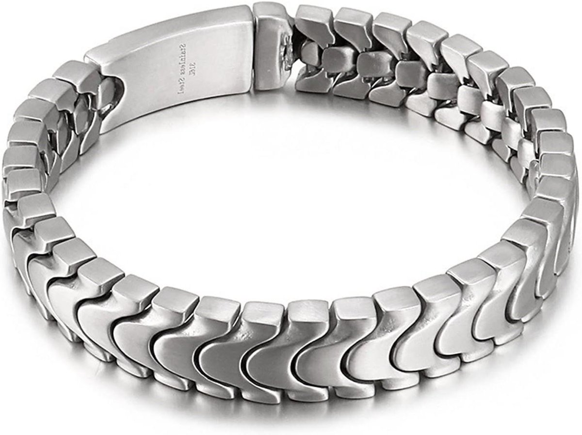 Heren Armband - Schakel Armband - Dagelijks Dragen - Stevige Pin Sluiting - 21 cm - Zilverkleurig
