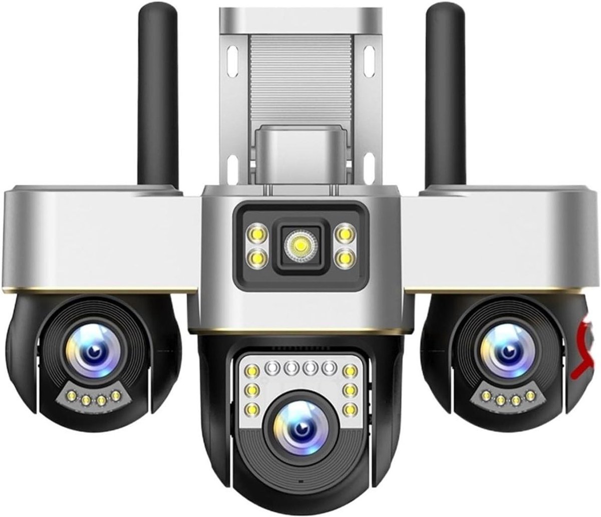 Beveiligingscamera Buiten - WIFI Camera - Huis Bewaken - Drie Lenzen PTZ - 8K Resolutie - Grijs
