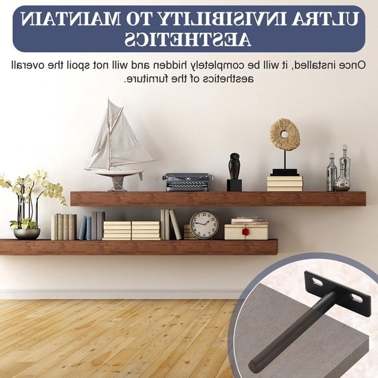 Set van 6 Zwevende Verborgen Planksteunen, 154x69mm, Stevige Plankondersteuning, Onzichtbare Planksteunen met Schroeven en Expansietubes voor Kasten en Wandplanken — afbeelding 4