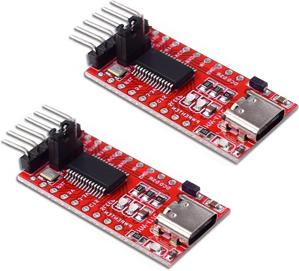 USB C naar TTL - Seriële Converter - Microcontroller Programmeren - 3.3V en 5V Instelbaar - 2 Stuks - Rood