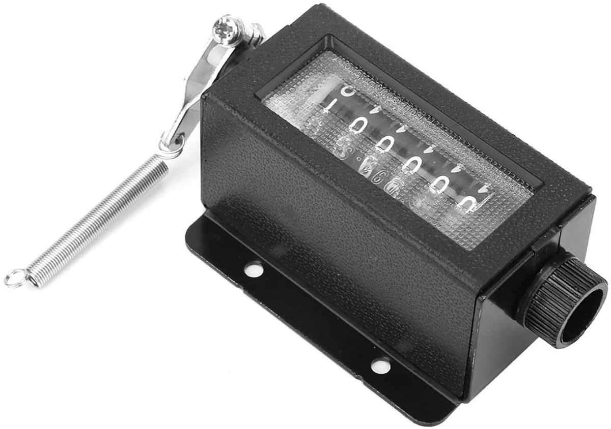 Mechanische Ponsteller - Telinstrument - Activiteit Registreren - Zes Cijfers Resetbaar - 10 x 5 x 4 cm - Zwart