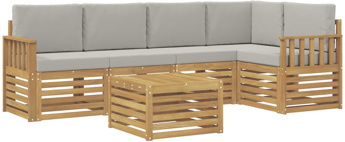 vidaXL Buiten - bank - set - 6 - st - 5-zits - Wit - en - Lichtgrijs - Polyester Wit en Lichtgrijs