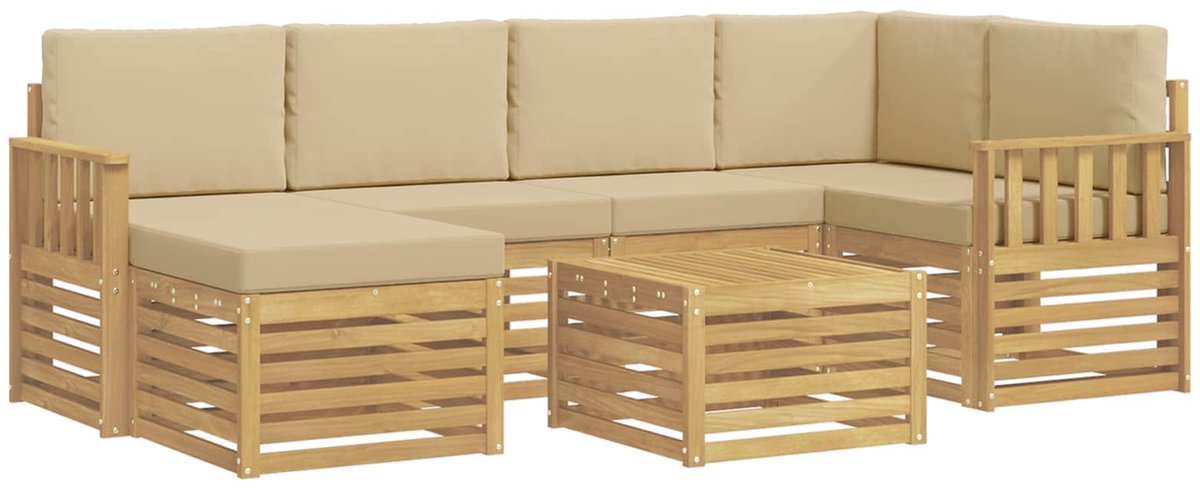 vidaXL Buiten - bank - set - 7 - st - 5-zits - Wit - en - Beige - Polyester Wit en Beige