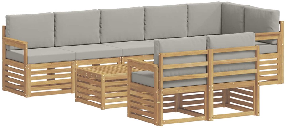 vidaXL Buiten - bank - set - 9 - st - 8-zits - Wit - en - Lichtgrijs - Polyester Wit en Lichtgrijs