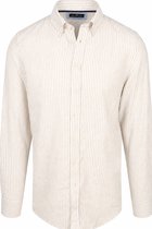 Steppin' Out Overhemd Linen Cotton Streep Sand - Maat M - Heren - Casual Shirt