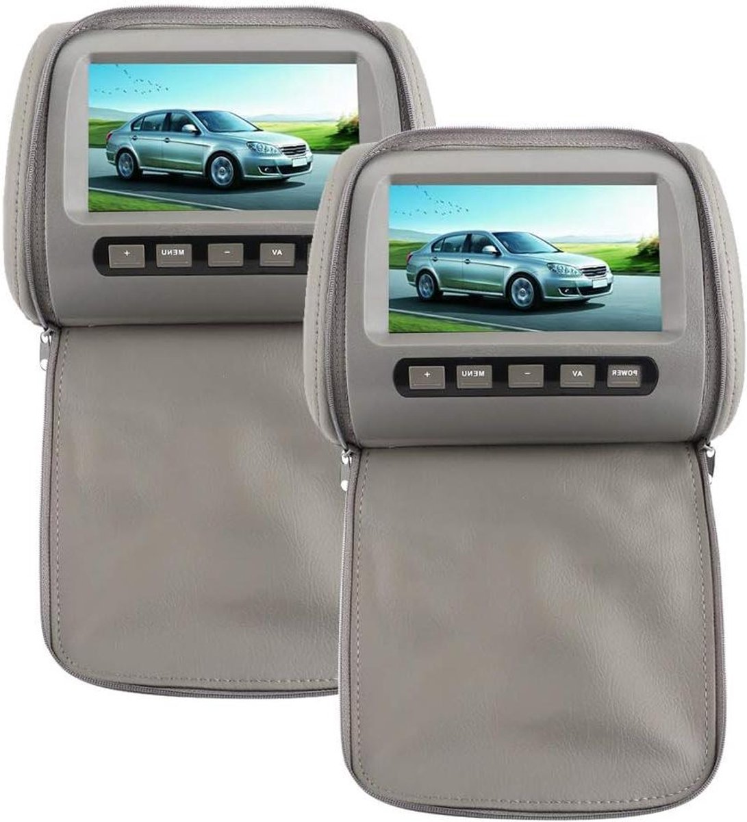 Auto Hoofdsteun Video - Scherm Achterbank - Reis Vermaak - HD Touchscreen - 2x 7 Inch - Grijs