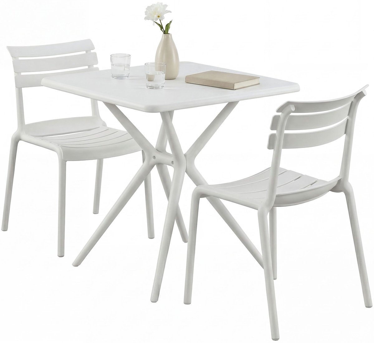 CLP Vela tuinmeubelset - 2 stapelstoelen - vierkante eettafel 72x72cm - weerbestendige bal