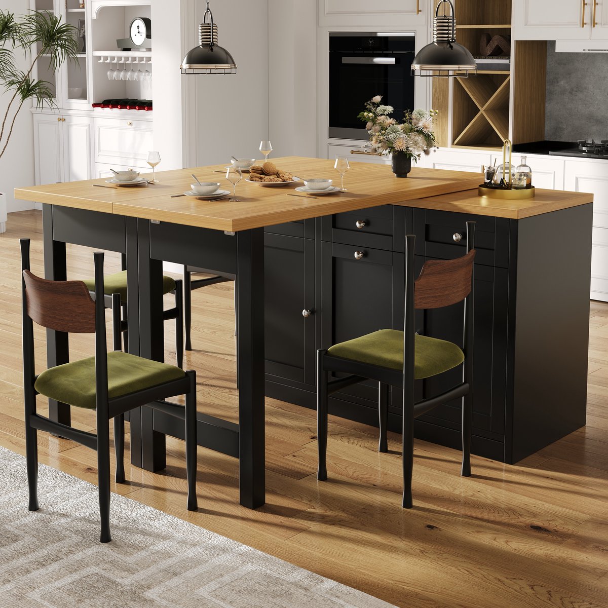 MIVRAY Bartafel - Uitschuifbaar Met Opbergruimte En Lade - Voor Kleine Keuken En Eethoek - MDF - 120-200 X 40 X 76 Cm - Zwart