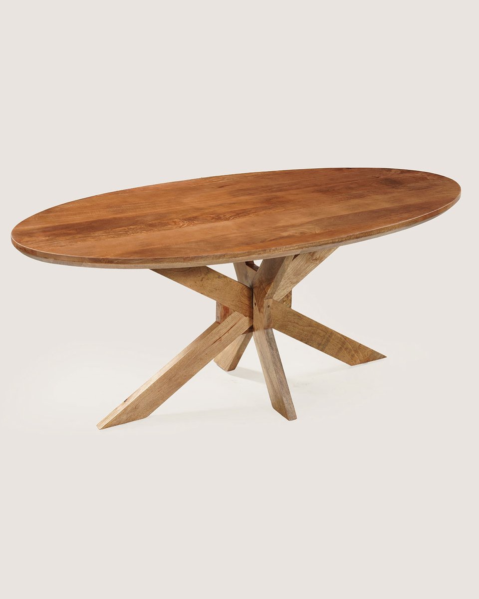 Ovale Eettafel 160 cm Mangohout – Houten Matrix Onderstel – Elegant Chic – 3-4 Personen