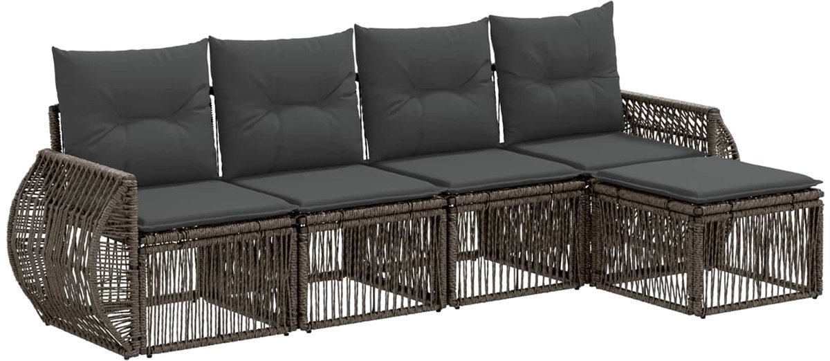 vidaXL - Tuinbank - Set - 5 - pcs - Grijs - en - Donkergrijs - poly - rattan