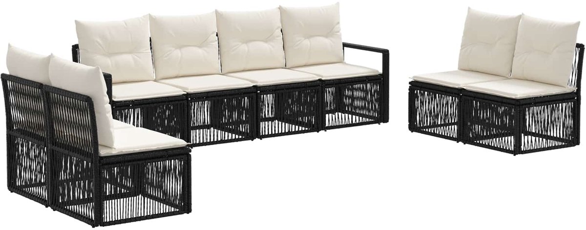 vidaXL - Tuinbank - Set - 8 - pcs - Zwart - poly - rattan
