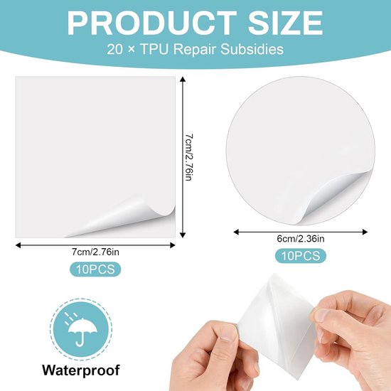 Reparatieset - Waterdichte Pleisters - Opblaasbaar Repareren - Zelfklevend TPU Materiaal - 20 Stuks - Transparant — afbeelding 4