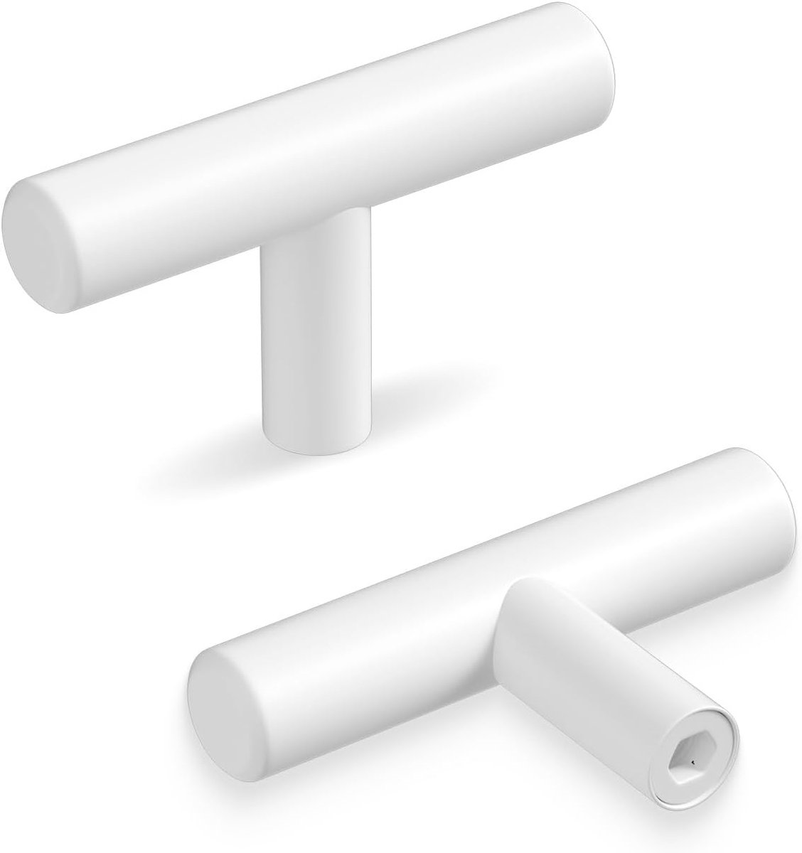 Kastknoppen Set - Roestvrij Staal Meubelknoppen - 10 Stuks 50mm T-stang Grepen - Witte Deurklinken voor Keuken en Badkamer - Moderne Wooninrichting - Wit