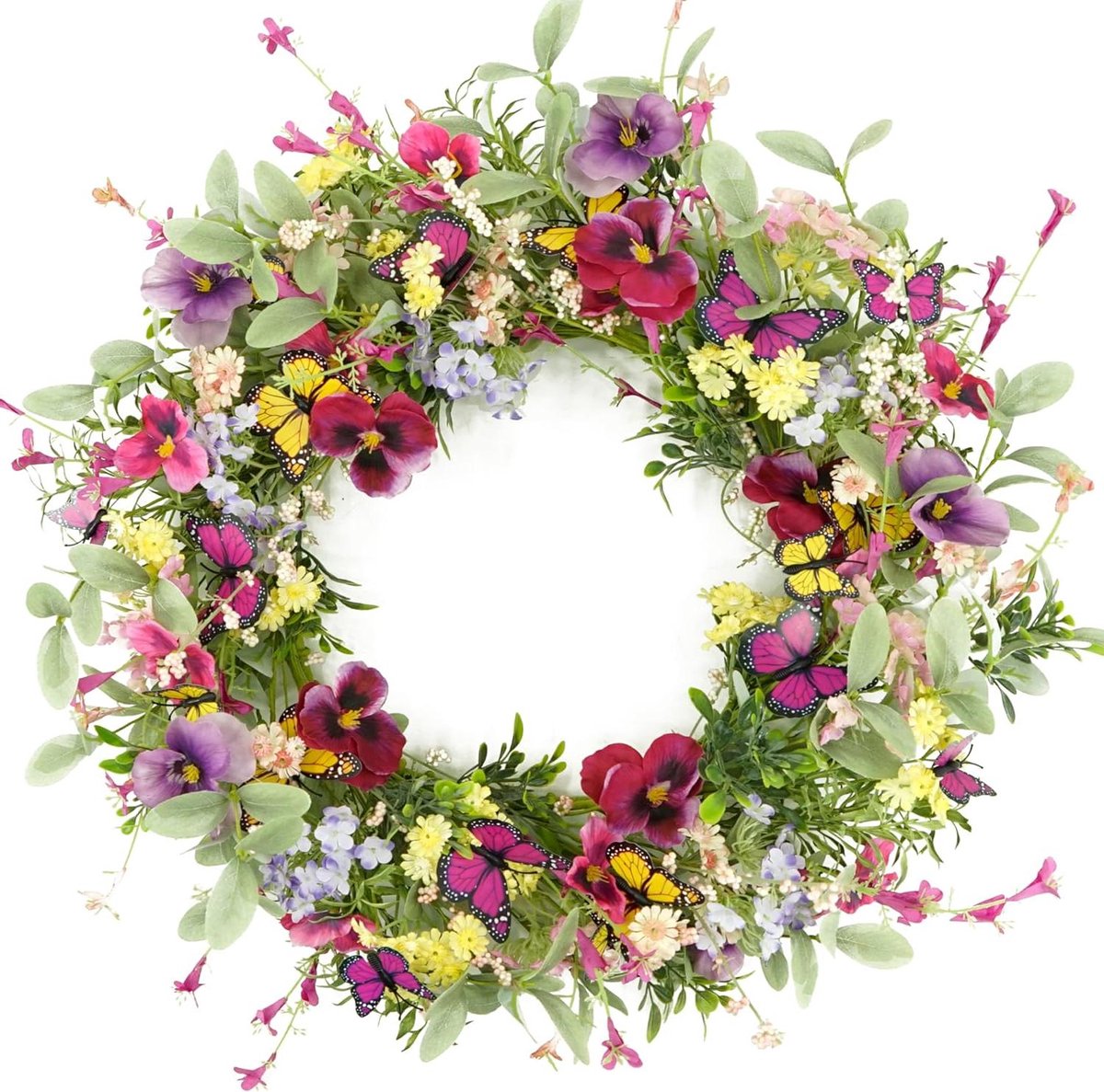 Lentekrans Kunstbloemen - Bloemenkrans Deur - Woondecoratie - Met Madeliefjes - 50.8 cm - Geel en Paars