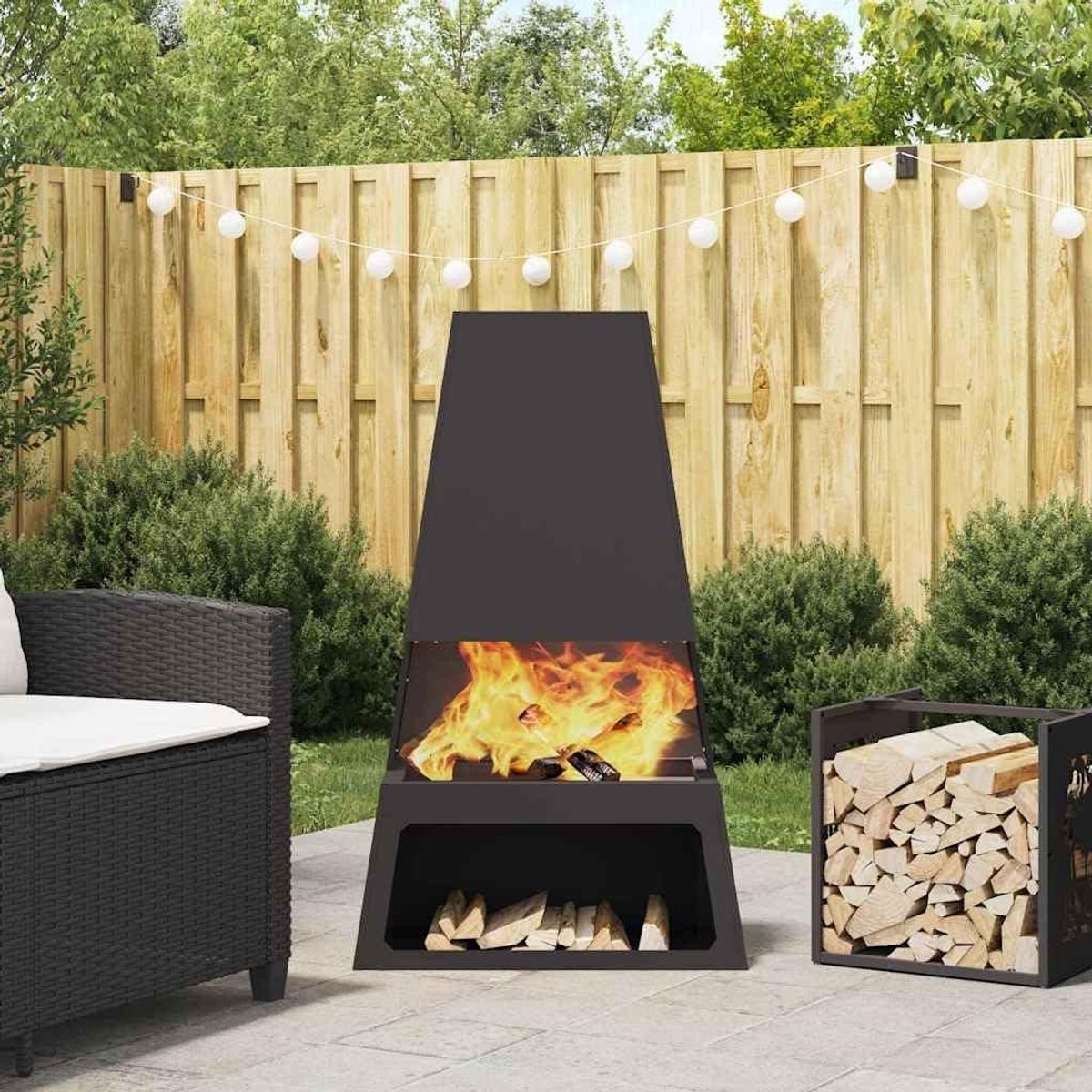 Buitenhaard Staal - Vuurschaal Terras - Tuin Verwarming - Rechthoekig Design - 60 x 35 x 100 cm - Zwart