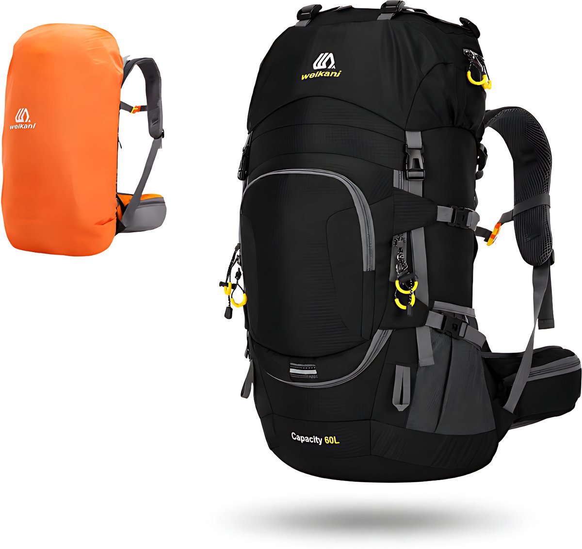 CarryQuest® 60L Wandelrugzak - Waterbestendige Trekking Backpack met Regenhoes, Mesh Rugpanelen & Heupband - Zwart