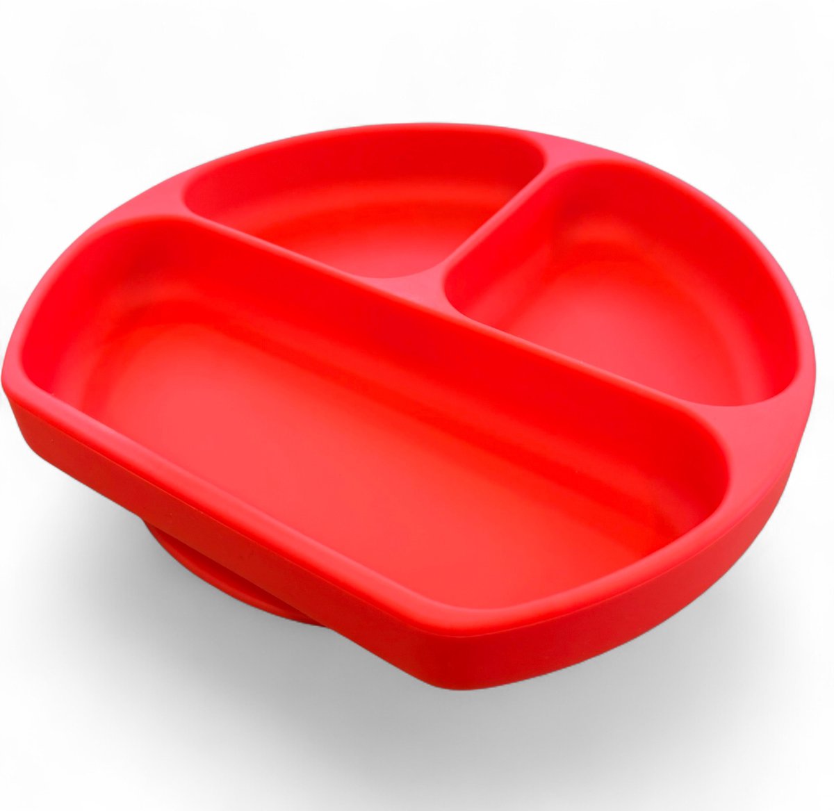 Stevig Siliconen Baby- en Peuter Eetbord met Zuignap – Rood BPA-vrij Antislip Kinderbord met 3 Vakjes – Dik Robuust en Zacht Flexibel Kinderservies – FDA Food Grade Siliconen – 20,5 x 18,5 x 3 cm
