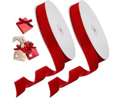 2 Rollen 10m Rode Fluwelen Ribbons, 2.5 cm Breed Versiering voor Kerstcadeaus, Bloemstukken en Decoraties 2 Rollen 10m Rode Fluwelen Ribbons, 2.5 cm Breed Versiering voor Kerstcadeaus, Bloemstukken en Decoraties