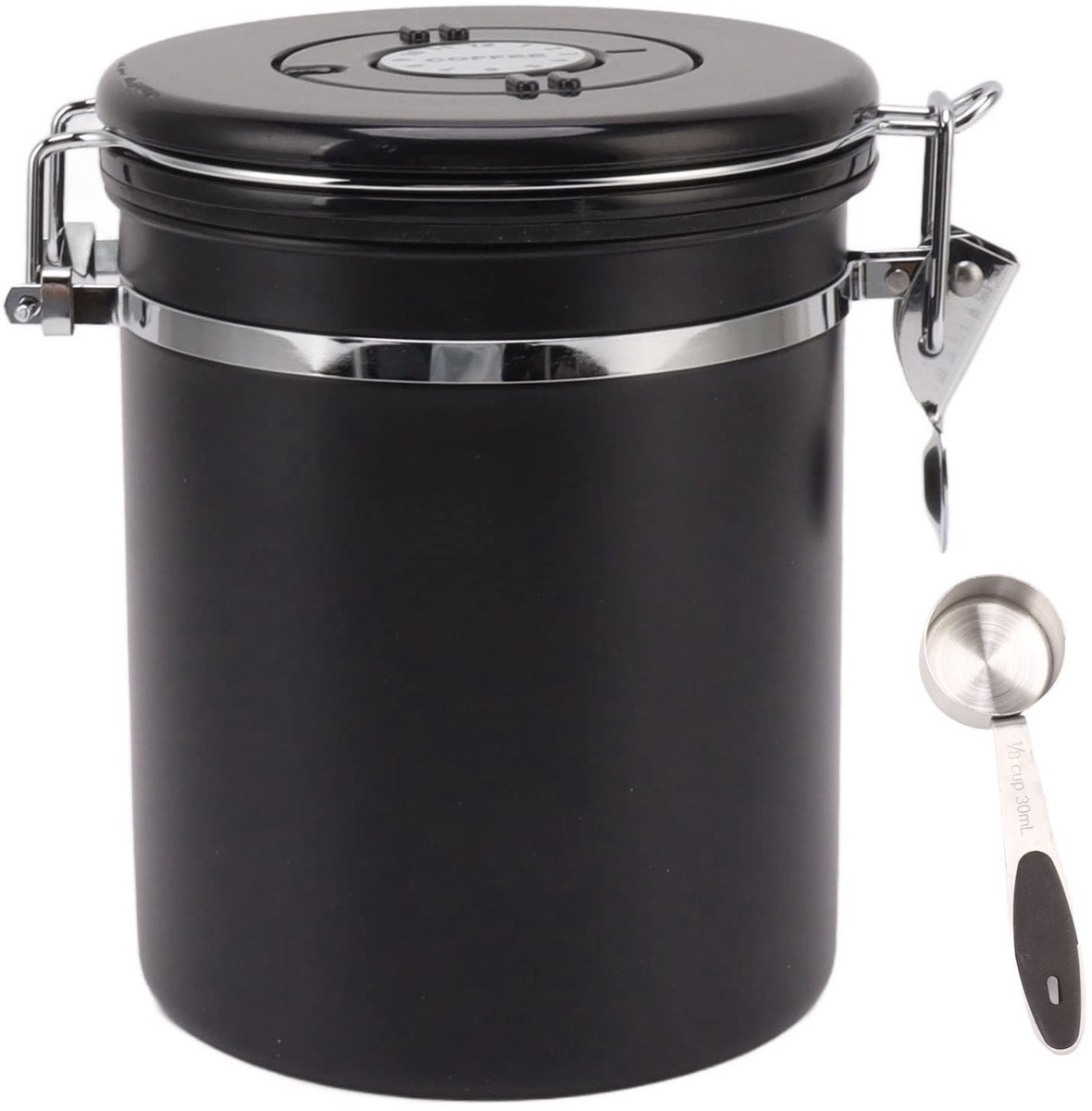 Dailygoods- Koffiebonenopslagcontainer Luchtdicht - 304 Roestvrij Staal - Datummonitor - Corrosiebestendig - Capaciteit 1,2L - Voorraadpot voor Koffie - Koffiebus