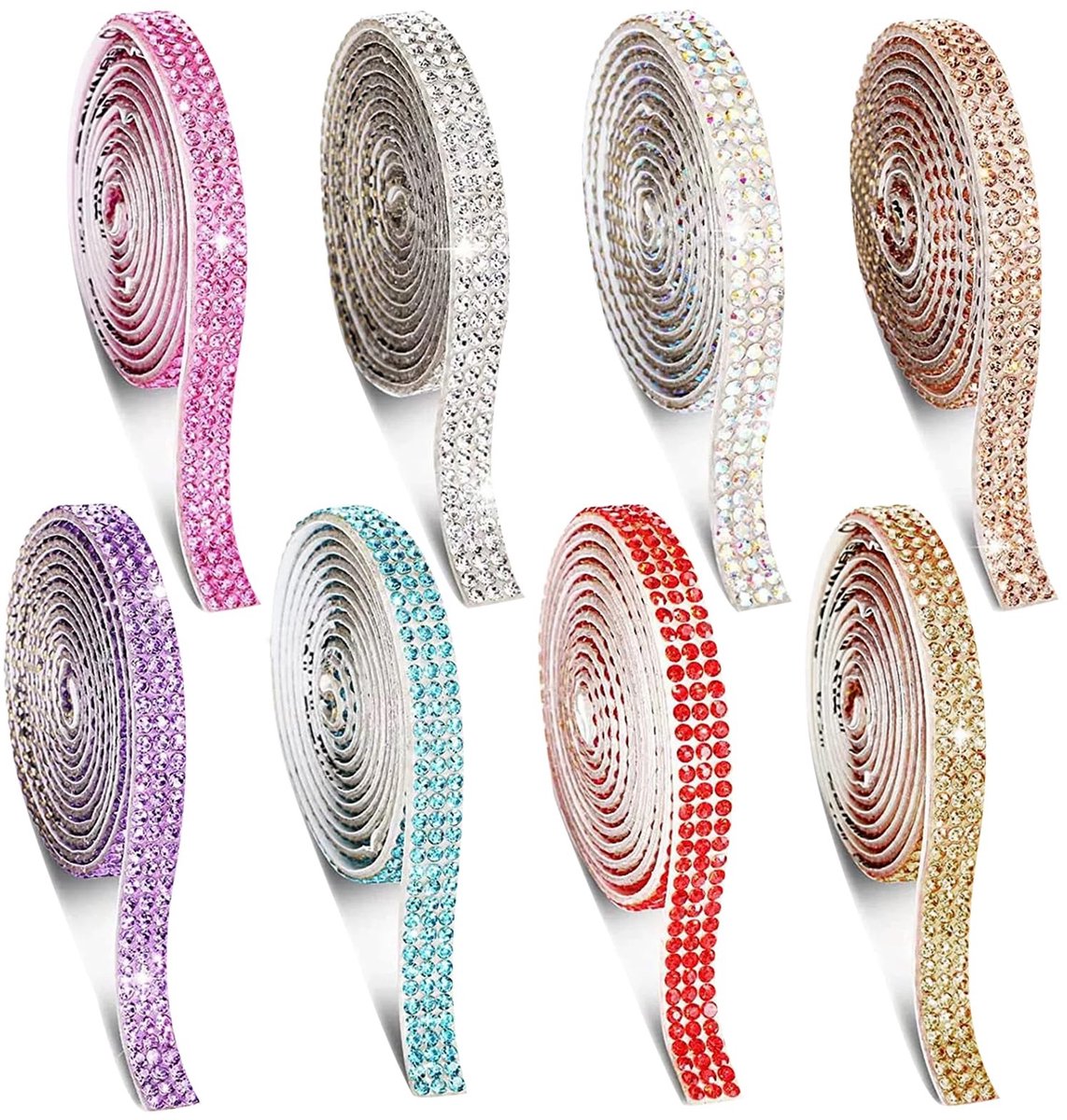 Dailygoods- Strassband Veelkleurig - Zelfklevende Band - Plakband - Decoratieve Stickers - Kunstdecoratie - 8 Rollen (91 cm/rol) - Decoratietape
