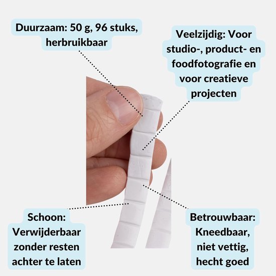 Klevende Hechtklei - Plakgum Pads - Posters Ophangen - Herbruikbaar & Spoorloos - 96 Stuks - Wit