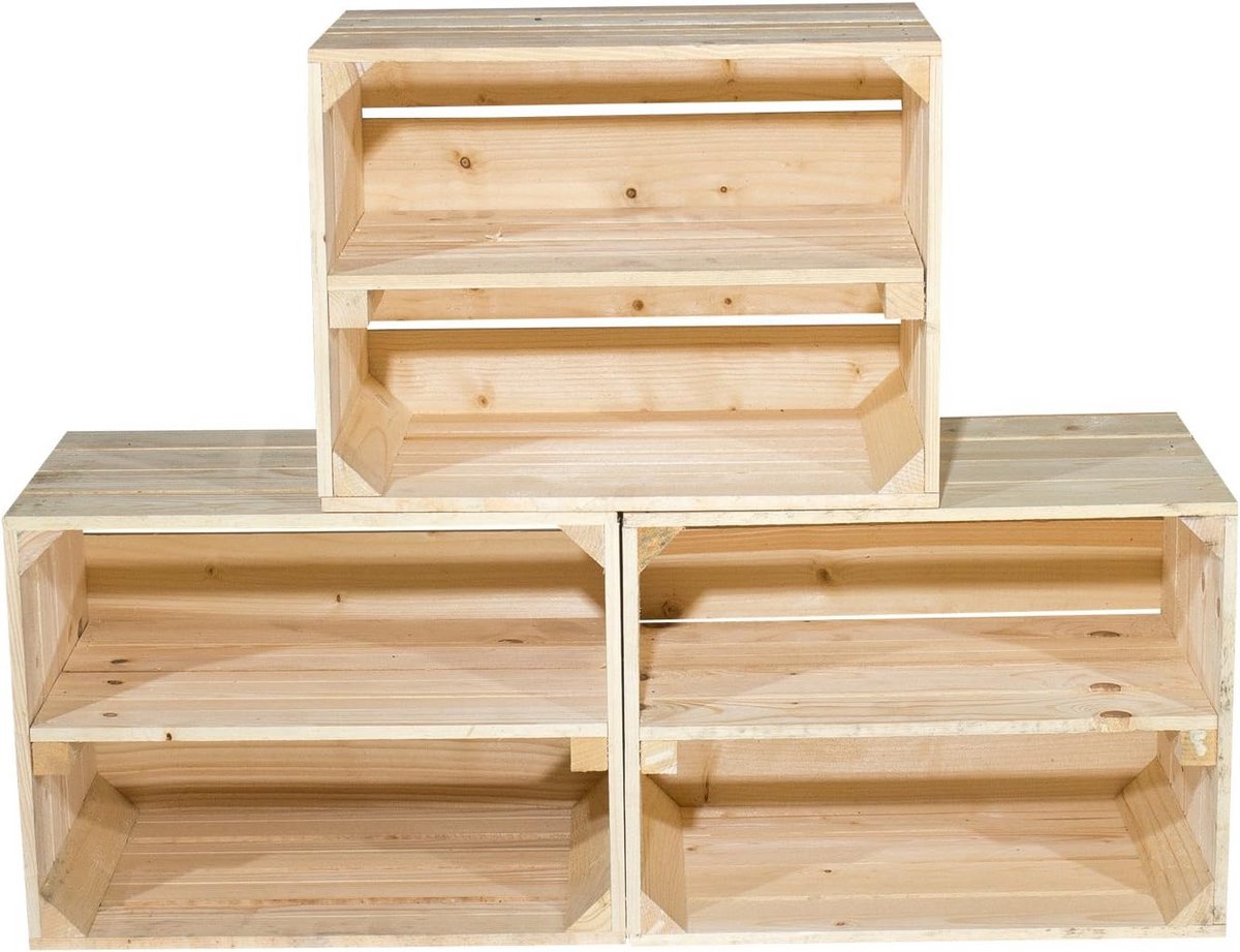 Opbergkisten Hout - Stapelbare Kisten - Decoratie en Opslag - Massief Hout - 50 x 40 x 30 cm - Naturel