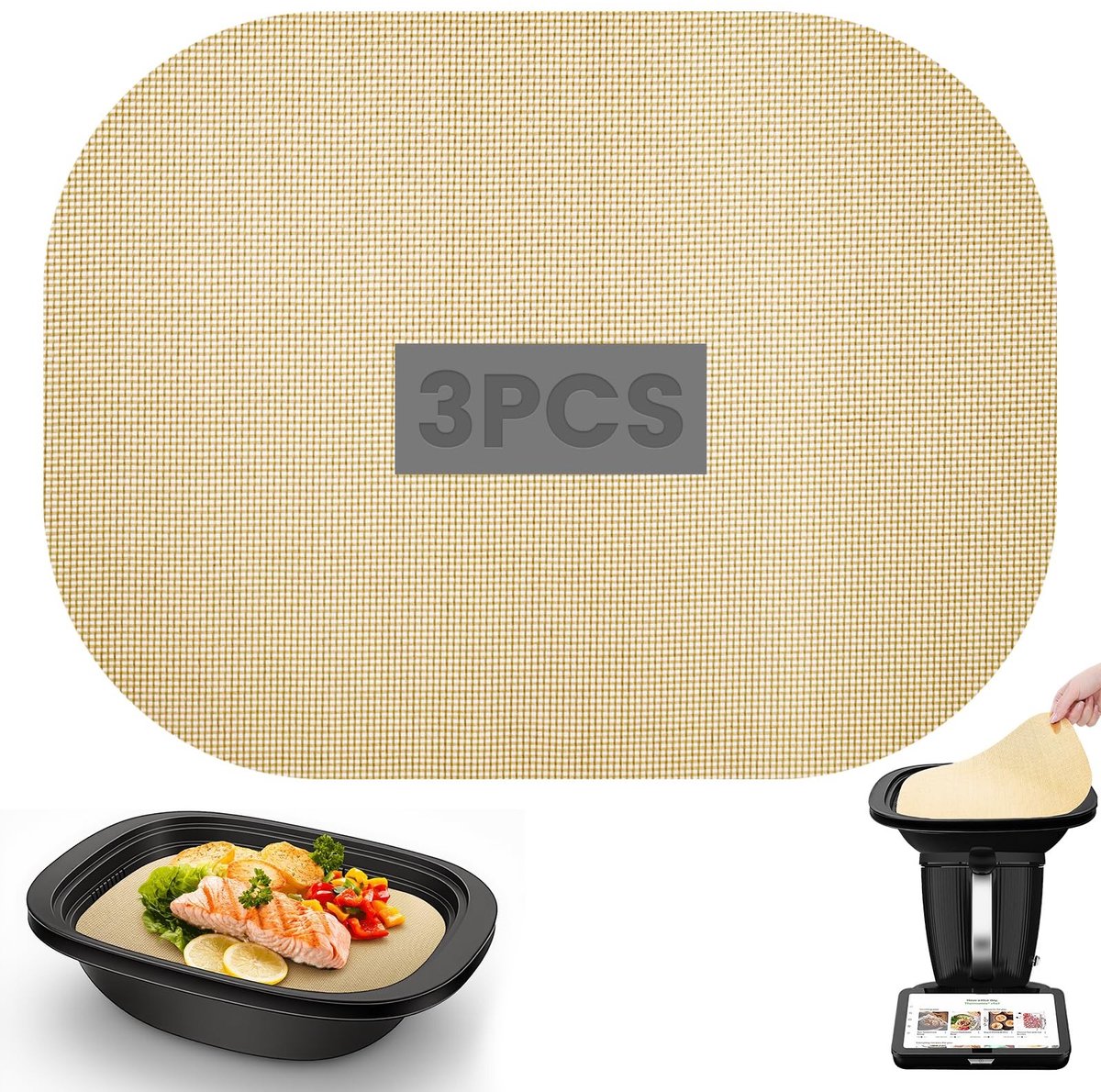 Dailygoods- Bakmat set 3 stuks - Hittebestendig tot 250 °C - Duurzaam voedselveilig PTFE - Antiaanbaklaag - Vaatwasmachinebestendig - Optimale pasvorm voor TM7 - Bakpapier