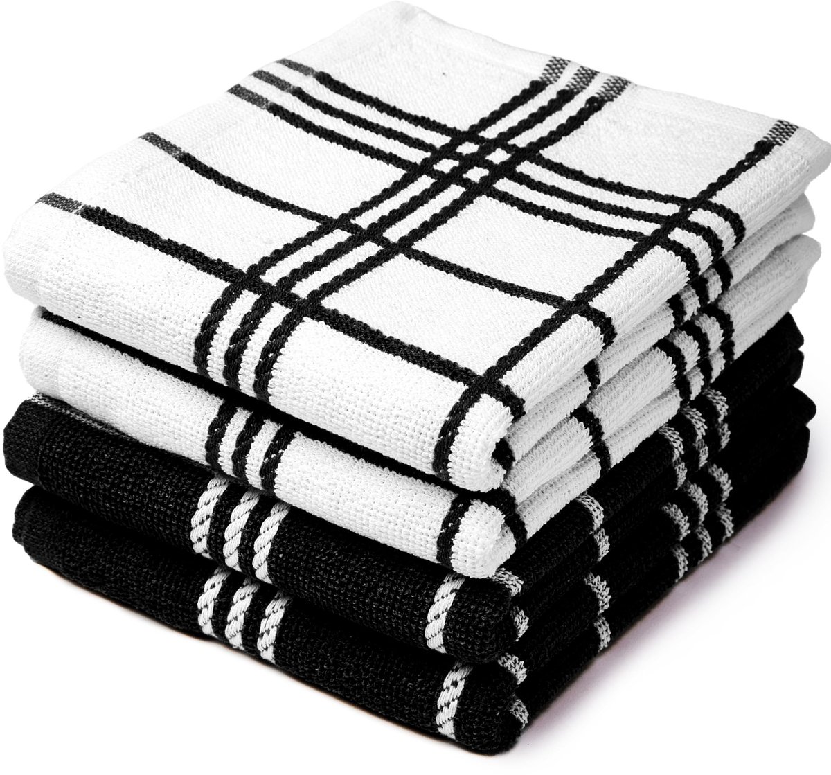 Dailygoods - Katoenen badstof theedoeken - Sneldrogend en absorberend - 4 stuks - 60 x 40 cm - Herbruikbare keukenhanddoeken - Ideaal voor keuken en h...