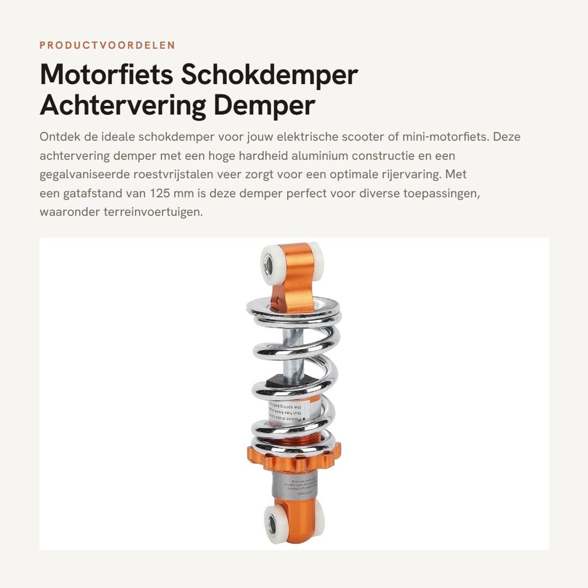 Dailygoods - Motorfiets Schokdemper - Achtervering Demper 400lb - Hoogwaardige aluminium - Geschikt voor mini-scooter - 125 mm gatafstand