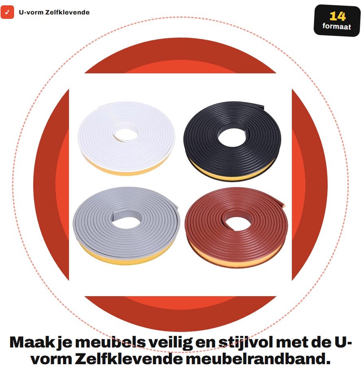 Dailygoods- Meubelrandband U-vorm - 5 meter - TPE-kunststof - Flexibel - Stootrand - Randbescherming rubber - Ideaal voor scherpe randen