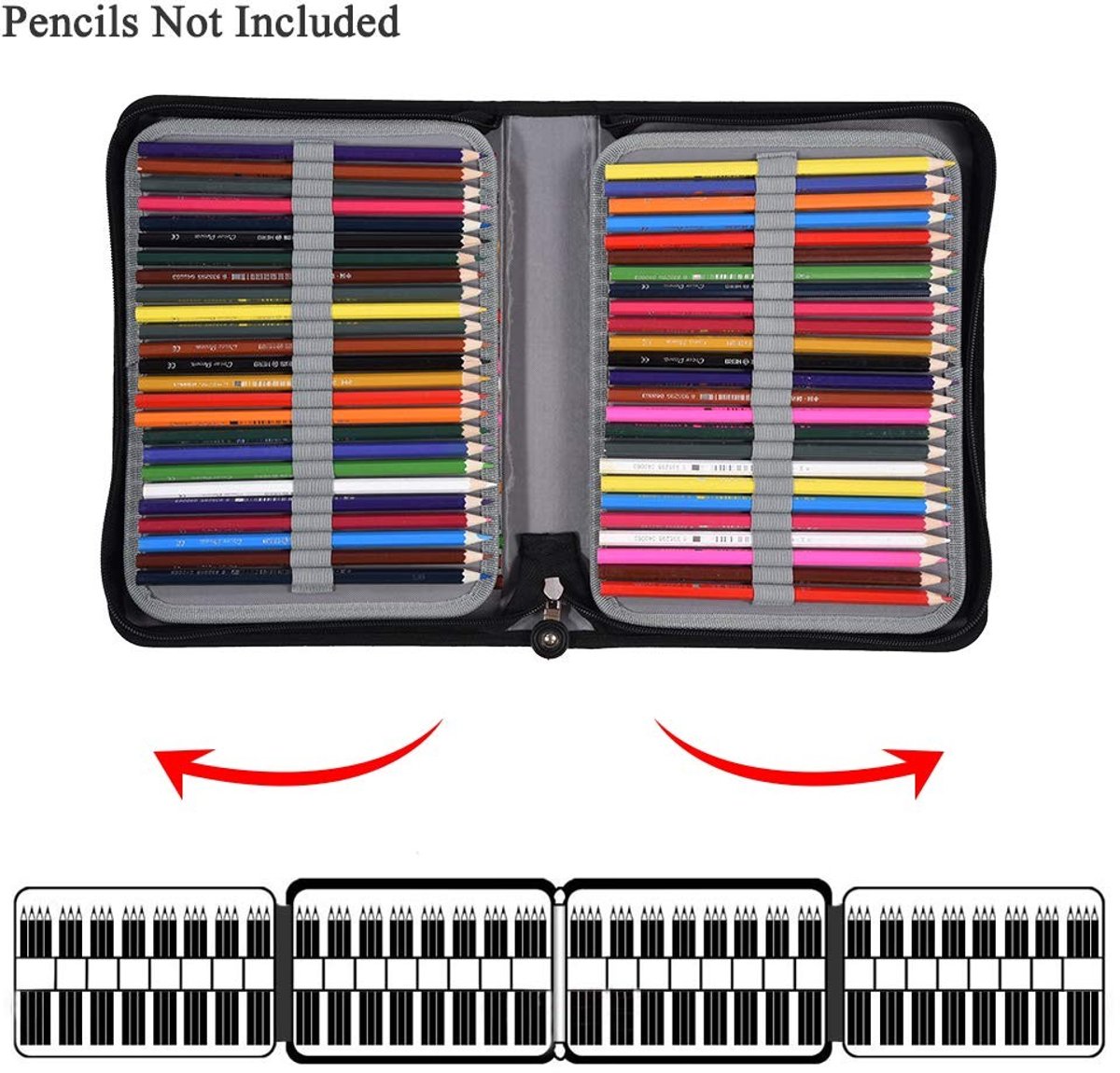 Dailygoods- Etui 150 Slots - Organizer - PU Leer/Stof - Handvat - Vuilafstotend - Hoge Capaciteit - Elastische Band - Pennenmap