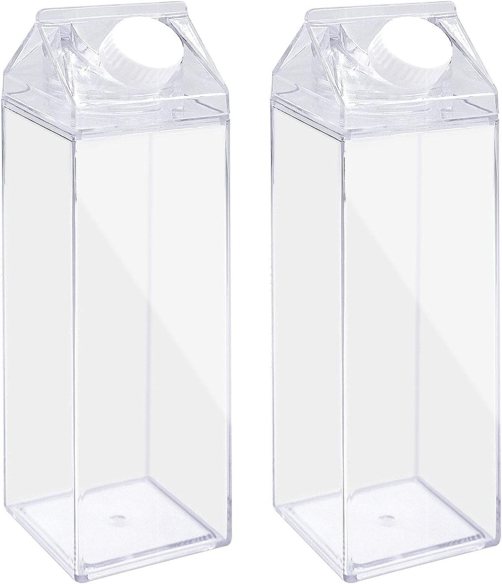 Dailygoods- Melkbox Transparant - Herbruikbaar - Lekvrij - Lichtgewicht - Voedselveilig - Geschikt voor Koud Water/Sap/Melk - Waterfles