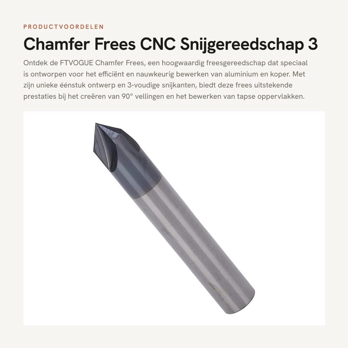 Dailygoods- Frees 90° - Freesbit - Beveling - Tungsten Staal - CNC Gereedschap - Eénstuk ontwerp