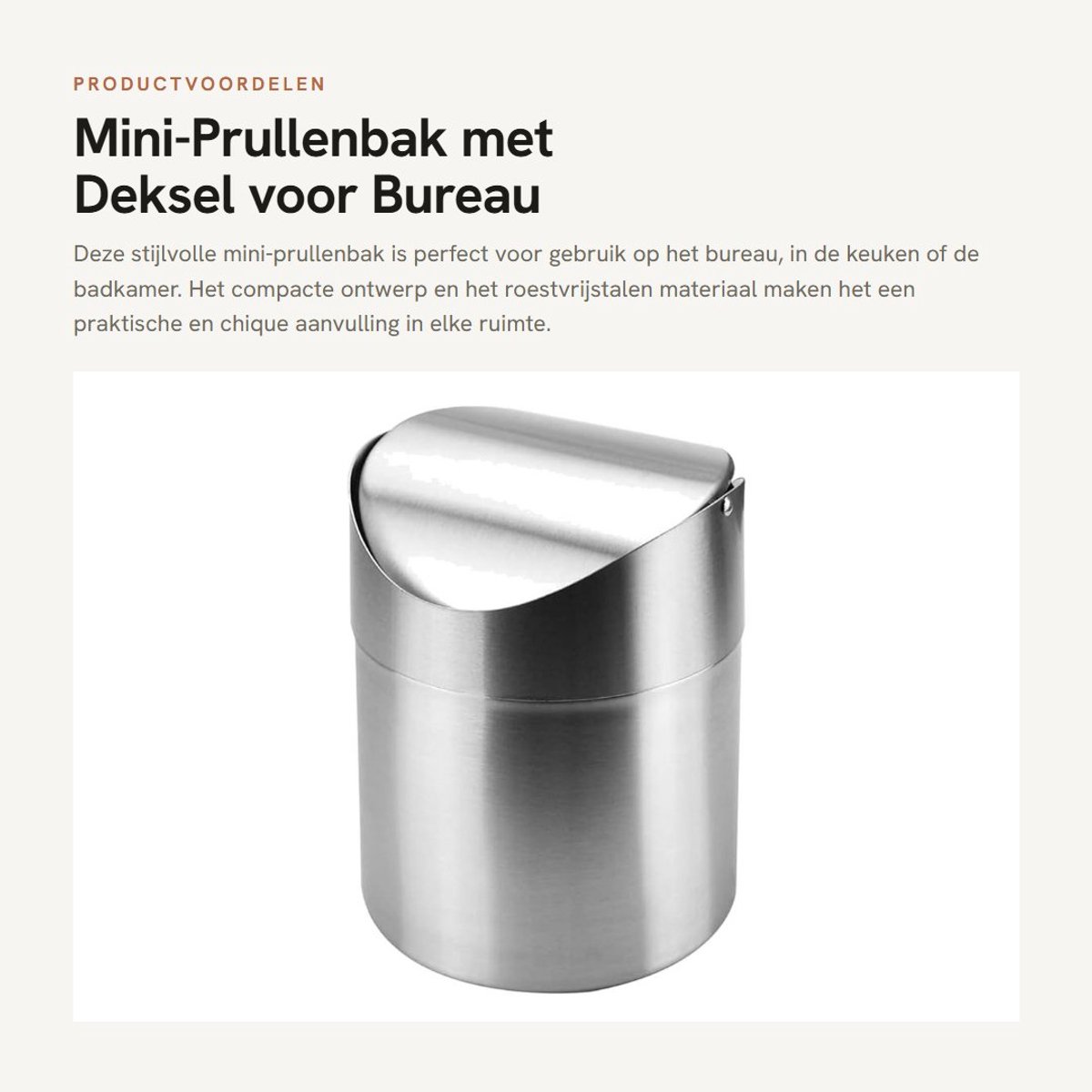 Dailygoods- Prullenbak 12 x 12,3 x 16 cm - Mini-prullenbak - Roestvrij Staal - Draaideksel - Ruimtebesparend - Geurbestendig - Afvalbak