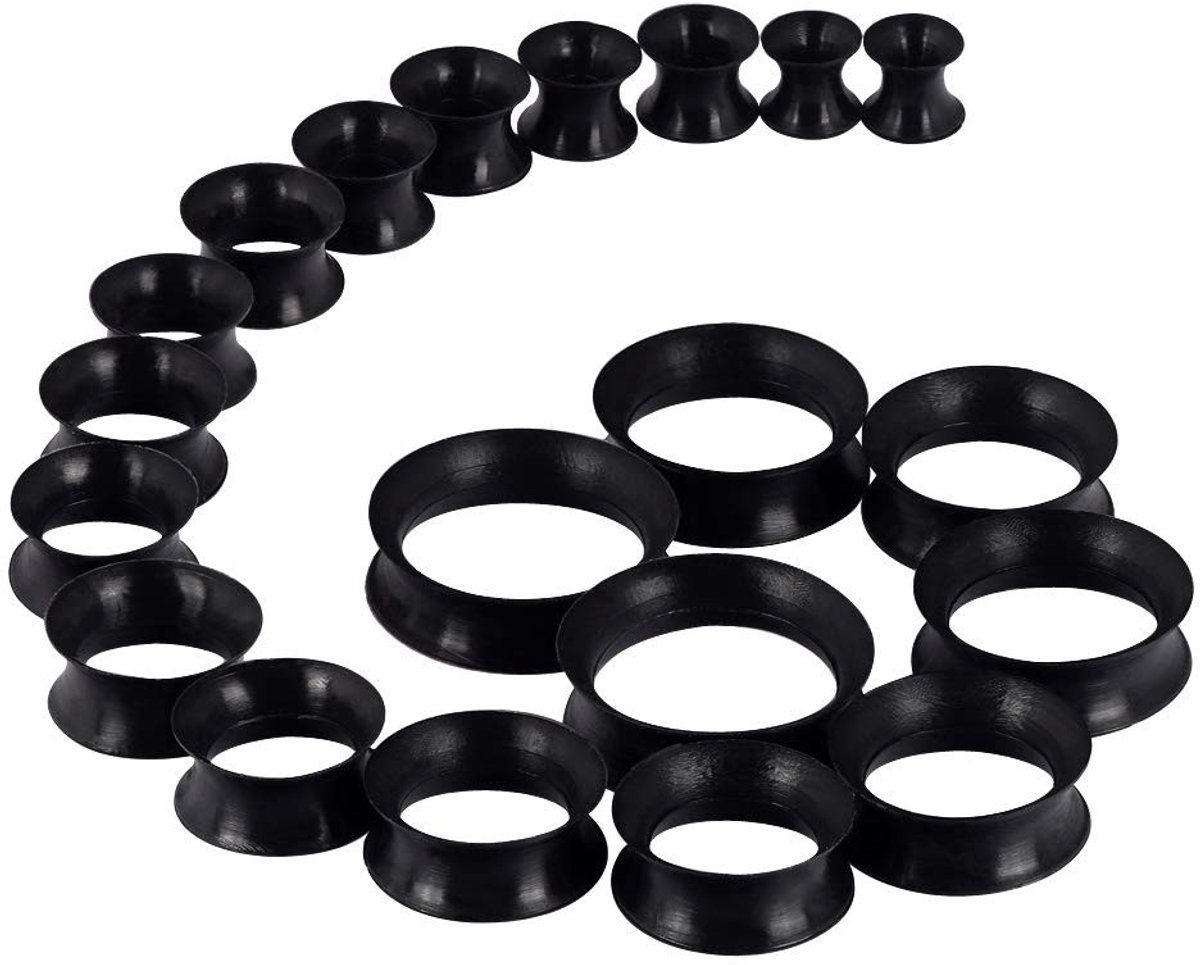 Dailygoods- Siliconen Tunnels Set van 20 - Flexibele Oorpiercing - Hypoallergeen - Zacht/Hard - Diverse Maten 6-25 mm - Gladde Oppervlakte - Oorexpander