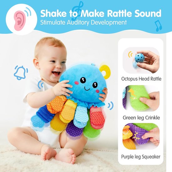 Sensorisch Speelgoed - Baby Octopus - Baby Ontwikkeling - Zachte Materialen - 21 x 27 cm - Multicolor — afbeelding 2