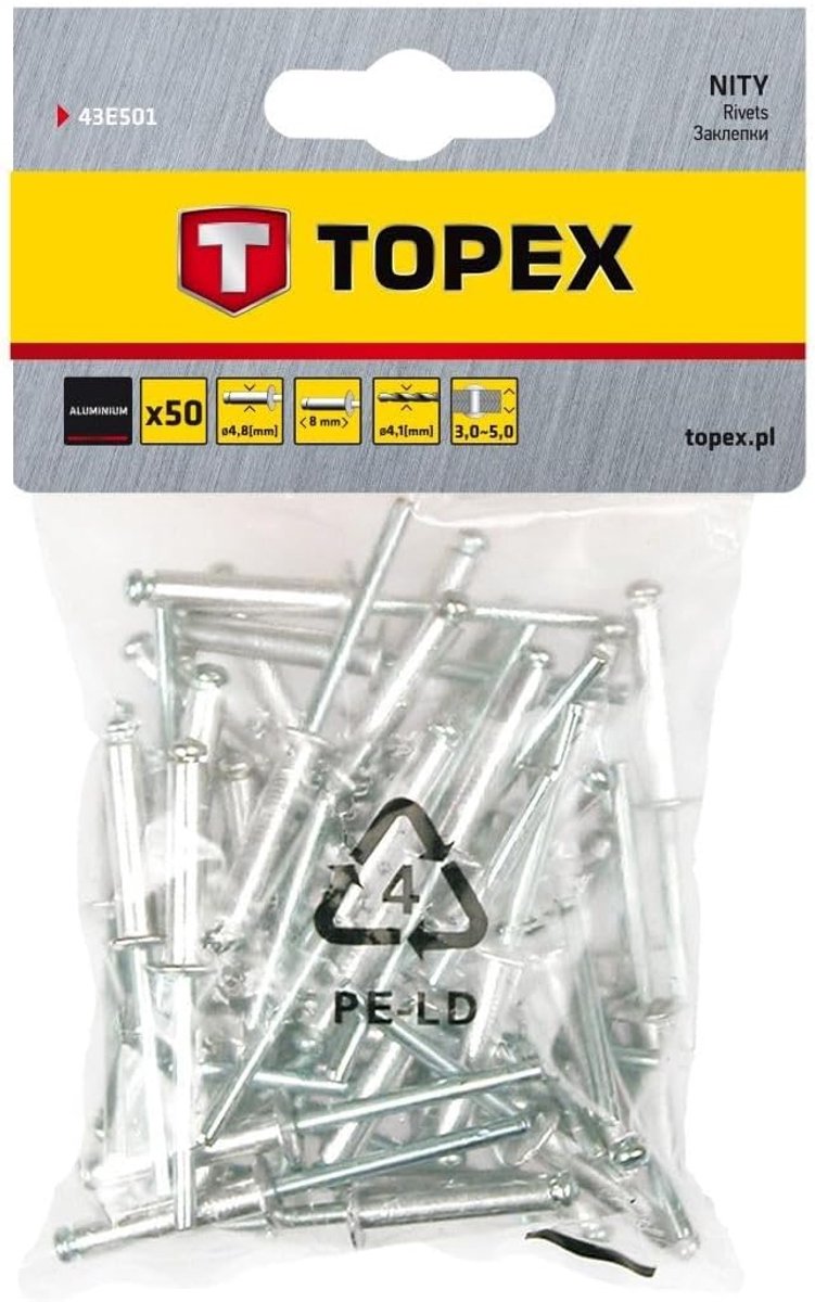 Aluminium Klinknagels - Bevestigingsmateriaal - Materiaal Verbinden - Hittebestendig - 48 x 8 mm 50 stuks - Zilverkleurig