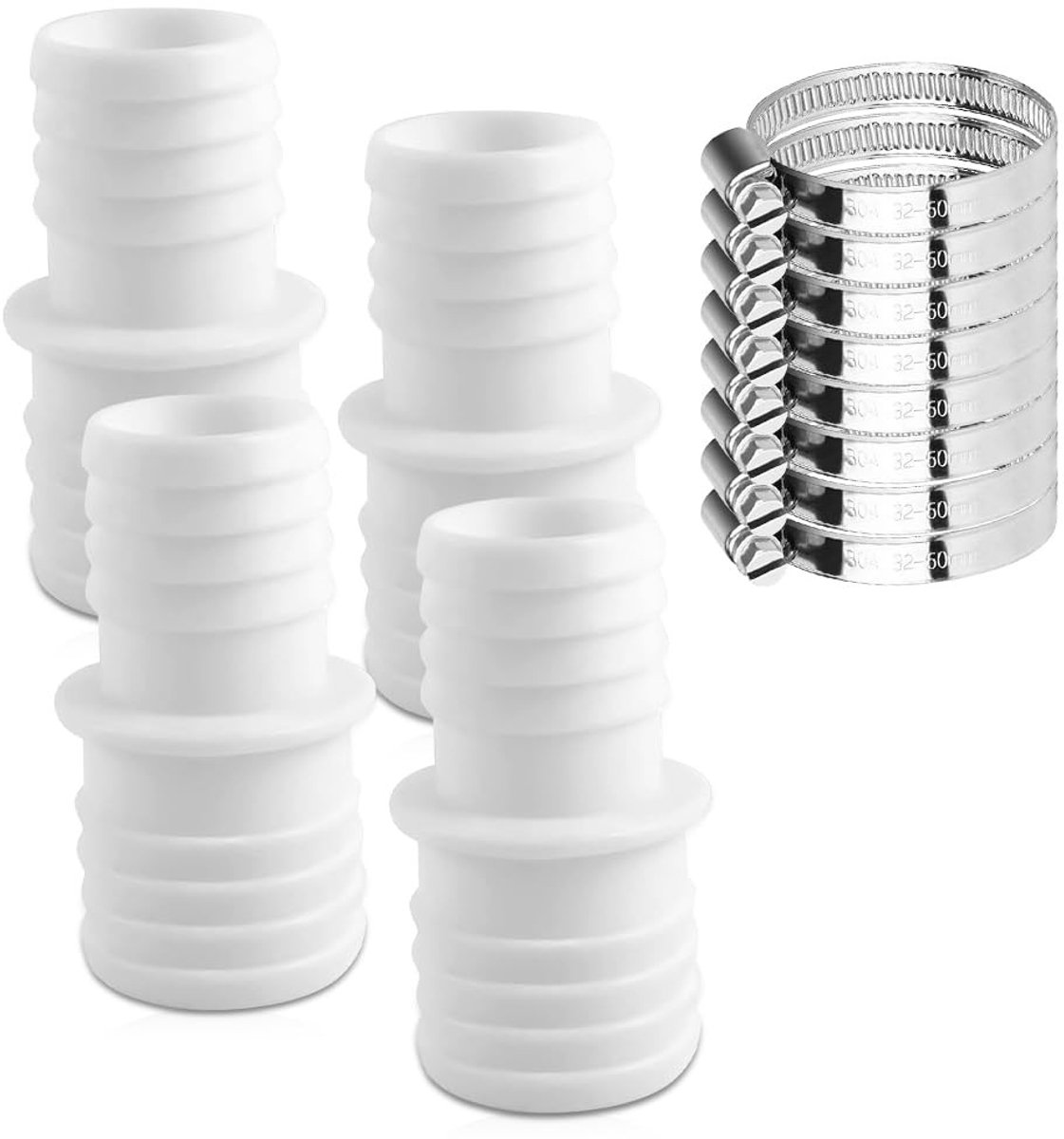 Allecto - Slangadapter - Hose Connector Adapter 32mm naar 38mm - Inclusief 8 Slangenklemmen - 2-Weg Pool Slangadapter - Voor Tuin en Water - Hoogwa...
