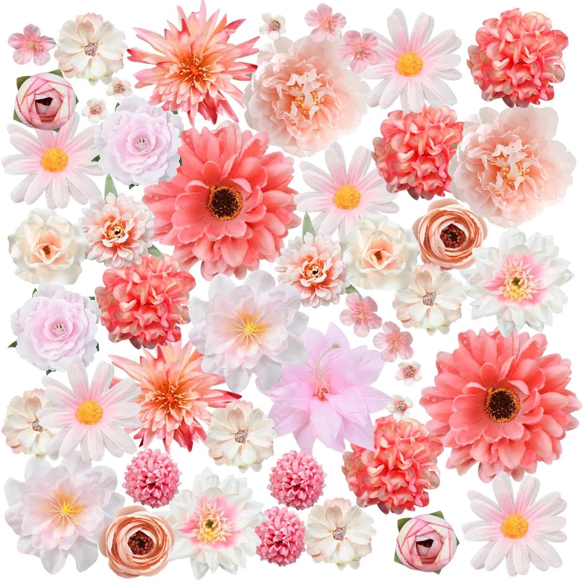 Dailygoods- Kunstbloemen Set 48 Stuks - 17 Soorten - Handgemaakt - Mini Kunstbloemen 2-8 c