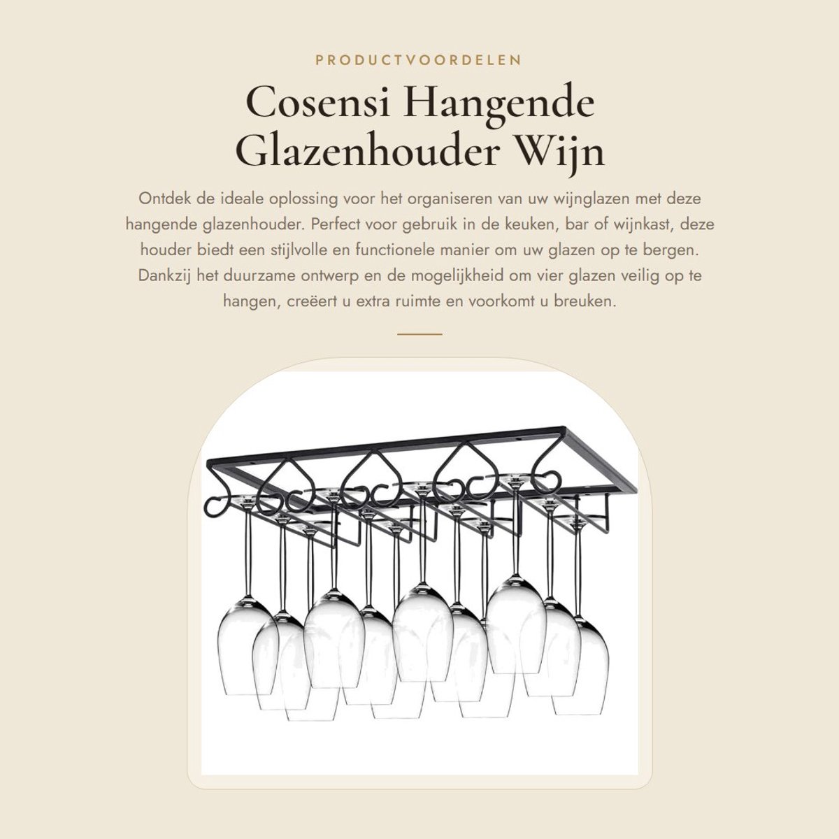 Dailygoods- Glashouder Zwart - Wijn Glashouder - Wandhouder - Ruimtebesparend - Met 4 Schroeven - Modern Ontwerp 40x22,5x6 cm - Wijnrek
