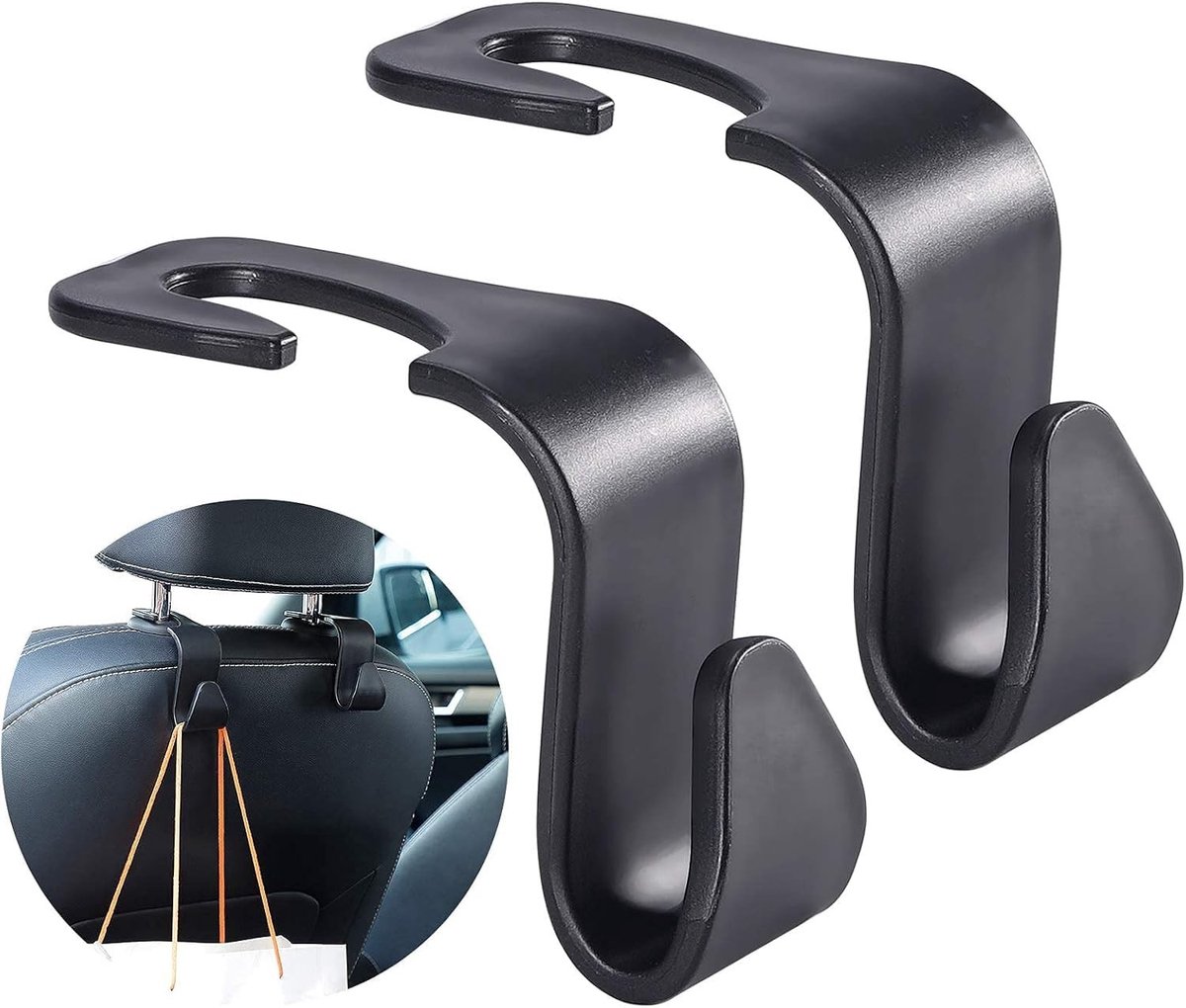Dailygoods - Autostoel haak - Hoofdsteun Hanger - Multifunctionele Heavy Duty Opslag - Zwart - Auto Haken - Voor Achterbank - Zwart