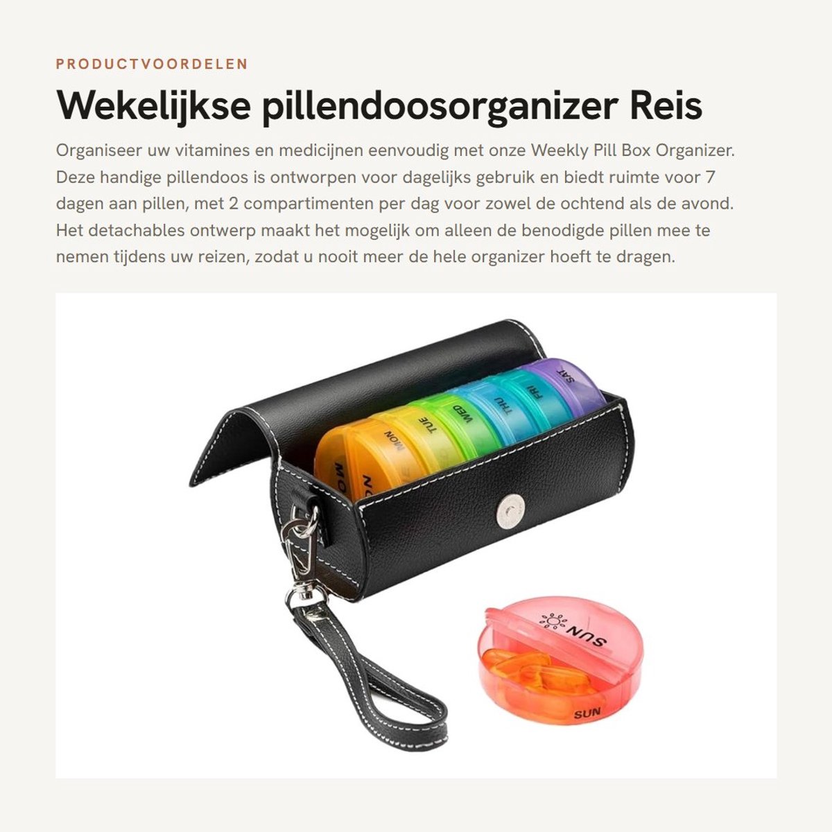 Dailygoods- Pillendoos 7 Dagen - Afneembaar Ontwerp - 7 Ronde Pillendoosjes - 2 Compartimenten - Reisorganizer - 14 x 7,2 x 6,3 cm - Medicijnhouder